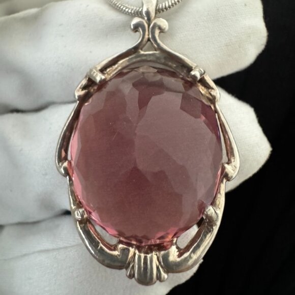 Vintage Faceted Tourmaline Sterling Silver Pendant Signed KBN Cabana